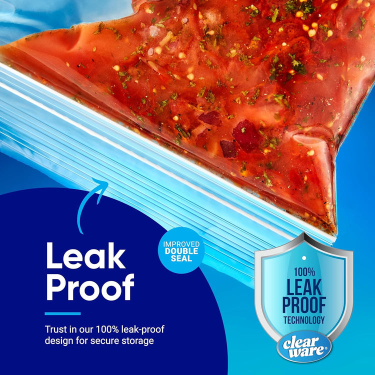 Quart Freezer Bags - Double Zipper Seal -300 Count, (4 Packs of 75) Resealable Plastic Freezer Containers - Reusable Pouches for Food Storage, Meat, Fresh Vegetables, Fruit - Microwave-Safe, BPA Free