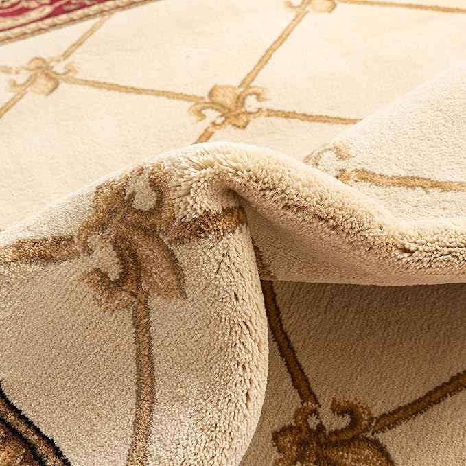 Well Woven Timeless Collection Fleur De Lis Ivory 8' Foot Round Luxurious Traditional French Aubusson Oriental Area Rug Perfect for Living Room Bedroom or Dining Room Easy-to-Clean Durable Design
