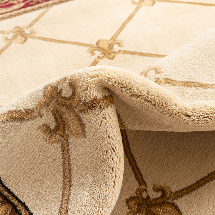 Timeless Collection Fleur De Lis Ivory 5' Foot Round Luxurious Traditional French Aubusson Oriental Area Rug Perfect for Living Room Bedroom or Dining Room Easy