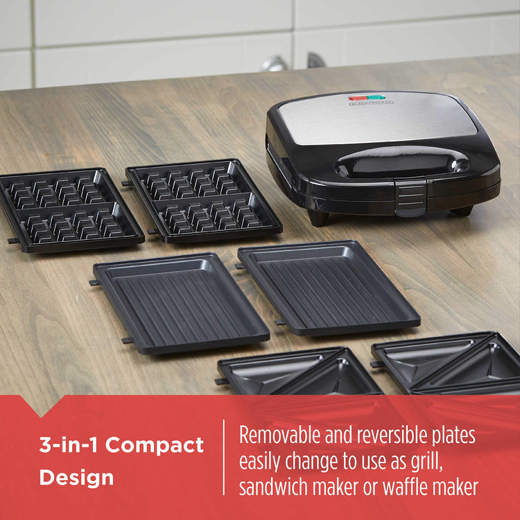 3-in-1 Waffle Maker, Grill & Sandwich Press