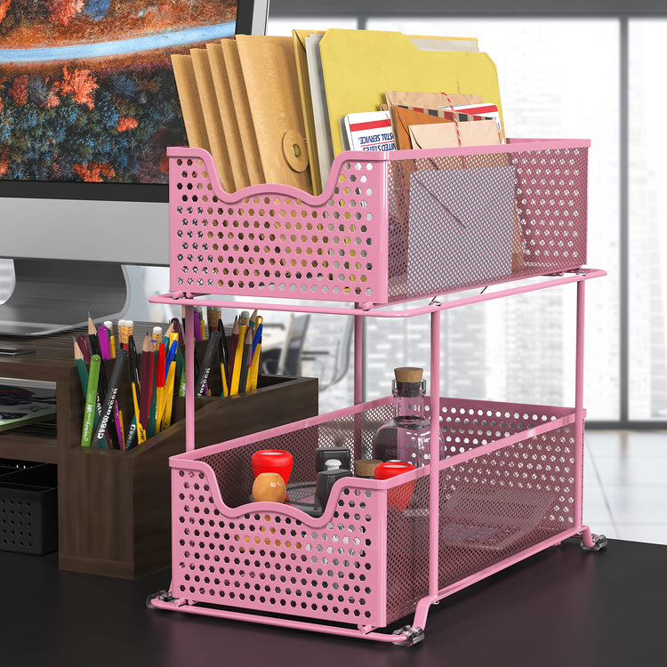 2 Tier Sliding Cabinet Basket Organizer Drawer (2 Count)