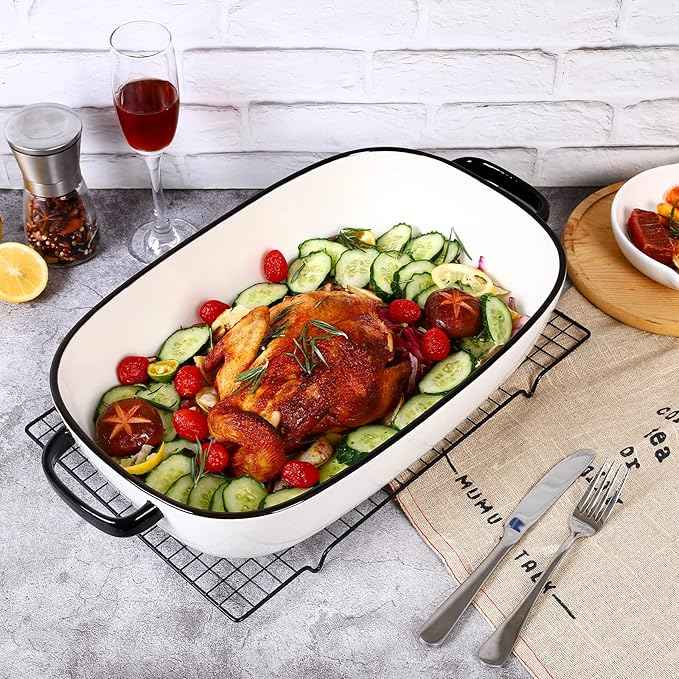 6 Quart Large Rectangular Baking Dish, 16x11 Inches Ceramic Baking Pan Casserole Dish for Cooking,Kitchen and Daily Use, Safe for Oven Microwave Refrigerator Disinfection Cabinet and Dishwasher,White