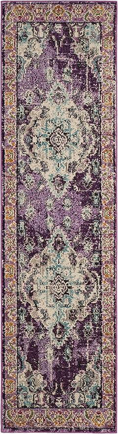 SAFAVIEH Monaco Collection Runner Rug - 2'2" x 8', Violet & Light Blue, Non-Shedding & Easy to Clean, Distressed Medallion Design, Ideal for Hallway, Foyer, Entryway, Kitchen, Bedroom (MNC243L)