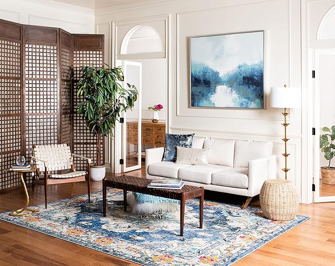 SAFAVIEH Monaco Collection Area Rug - 8' x 10', Navy & Light Blue, Non-Shedding & Easy to Clean, Distressed Medallion Design, Ideal for Living Room, Bedroom, Dining Space (MNC243N)