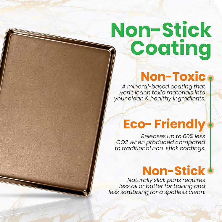 NutriChef Nonstick XL Cookie Sheet Baking Pan - Extra Large 22" x 16" Carbon Steel Oven Baking Sheet for Pastries, Desserts, & More - Dishwasher Safe, Gold