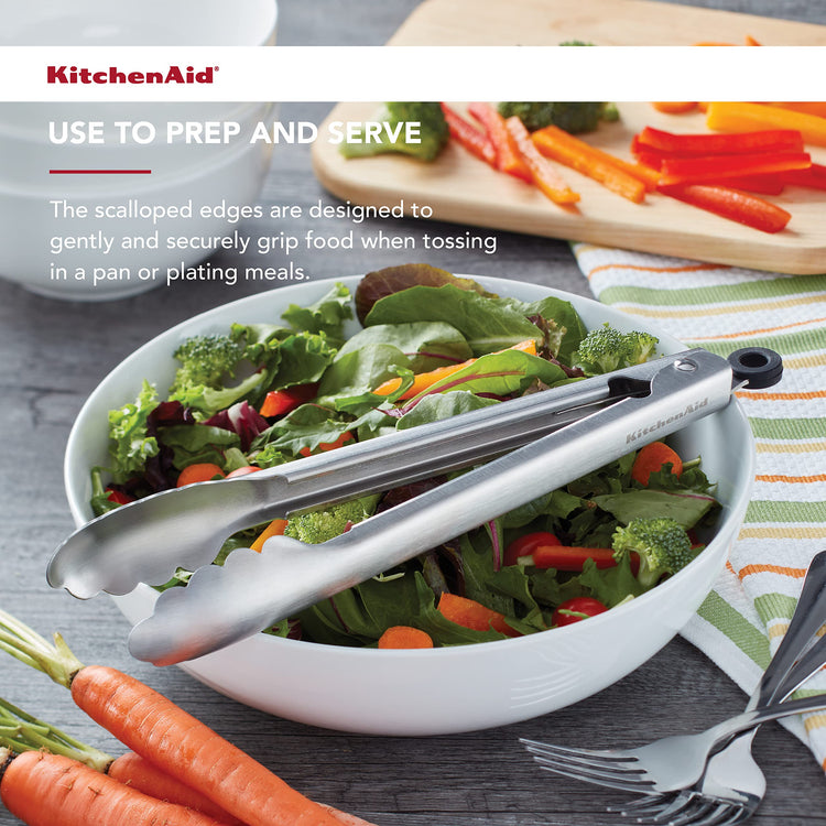 Gourmet Stainless Steel Serving Tongs with Hang Hook and Secure Closing Lock