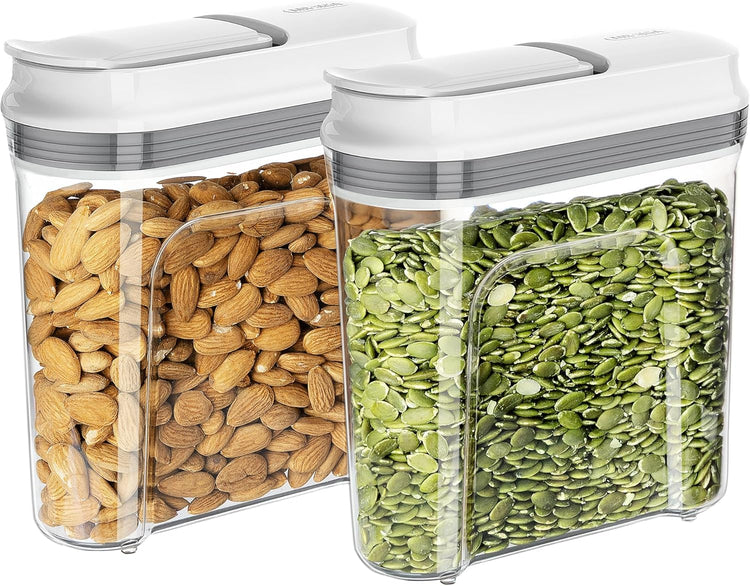 MR.SIGA Airtight Cereal Dispenser Set, Storage Containers for Dry Goods, Nuts, Beans, Snacks, BPA Free, 1.3 L / 1.37 Qt, Small, Clear, 2 Pack