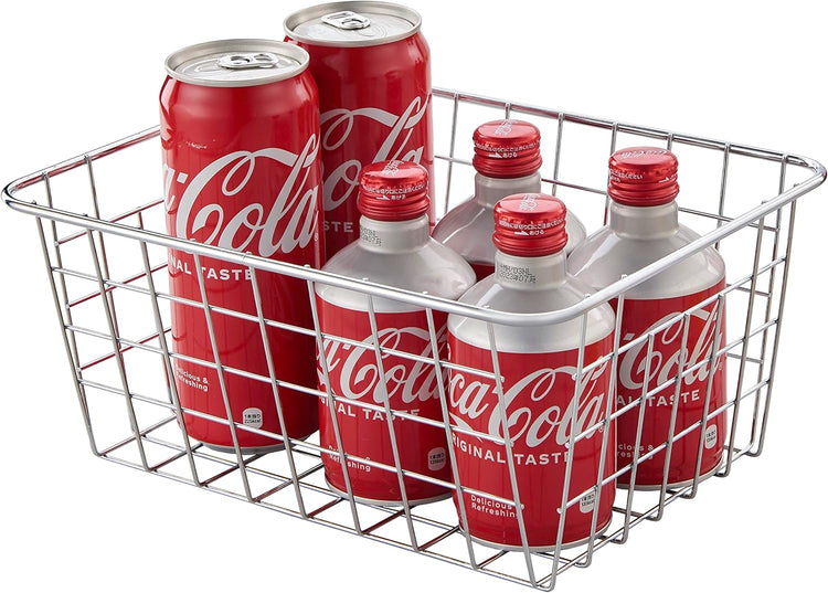 Wire Kitchen Storage Basket 4 Packs,Perfect Pantry Organization Accessories Baskets,Laundry Basket,Countertop Organization,Suitable for Kitchen,Bathroom,Bedroom,Tabletop,Stackable,Chrome