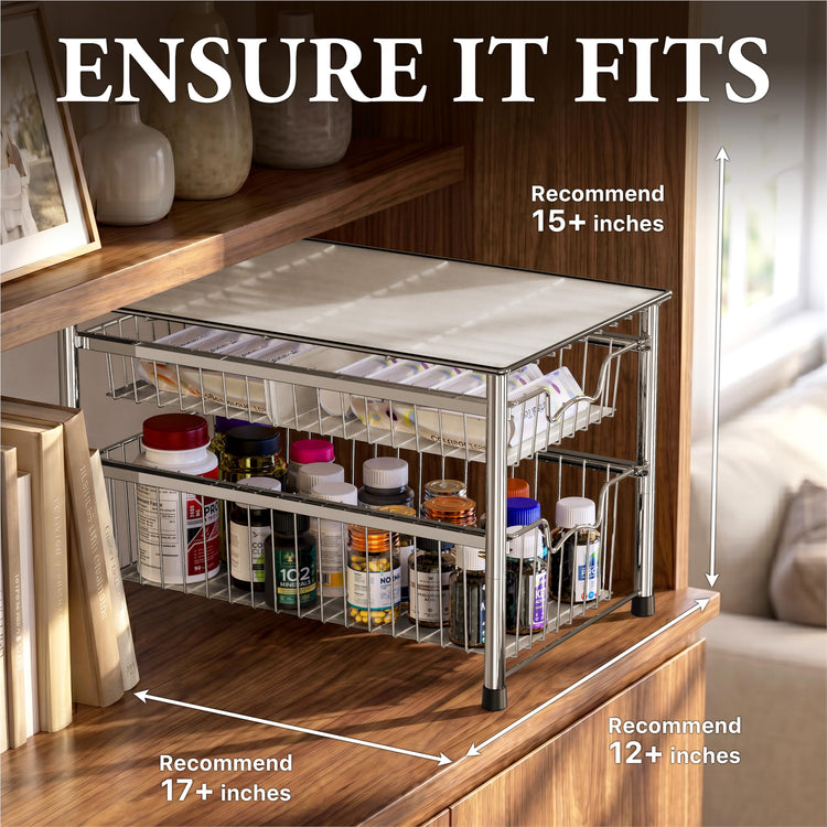 Stackable 2 Tier Sliding Basket Organizer Drawer