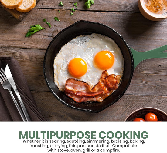 Utopia Kitchen Cast Iron Frying Pan 6.5 Inch, Cast Iron Chefs Pan, Pre Seasoned Skillet, Safe Grill Cookware for Indoor & Outdoor Use, Green - Nestoria