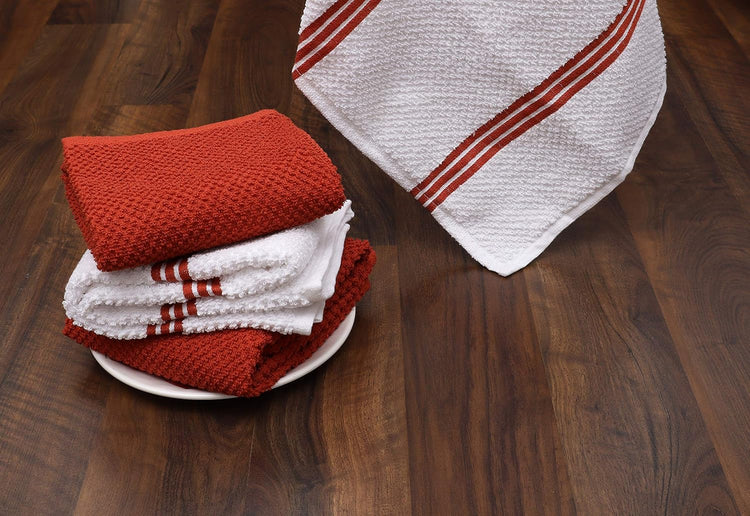 AMOUR INFINI Kitchen Towels Pack of 4 - Absorbent, Quick Drying Premium Cotton Tea Towel - Kitchen Linens 16x28 Inch Dish Towels with Hanging Loop (Rust) - Nestoria