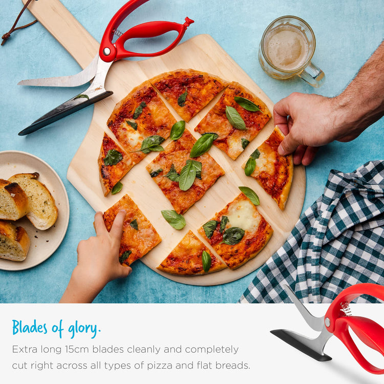 Scizza 2-In-1 Easy Ergonomic Pizza Scissors with Stainless Steel Pizza Cutter Blades & Non-Stick Slice Server - Black