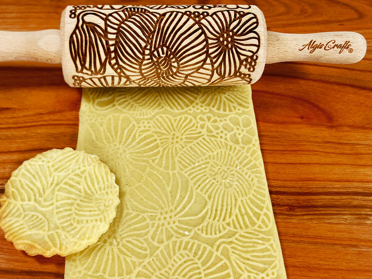 FLORAL 3 Small Textured Rolling Pin Set. Wooden laser engraved embossing dough roller for embossed cookies gift for Birthday