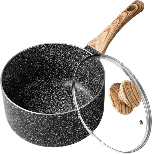 MICHELANGELO 3 Quart Saucepan with Lid, Nonstick Sauce Pan with Lid, Small Sauce Pot, Granite Coating Sauce Pan 3 Quart, Non Stick Stone Pot with Ergonomic Bakelite Handle - Nestoria