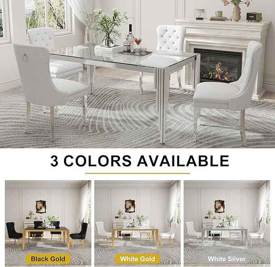 51'' Modern Glass Dining Table for 4 People,Tempered Glass Top Dining Room Table with Stainless Steel Base, Glass and Silver Dining Table for 4, Rectangle Dining Kitchen Table for Dinner