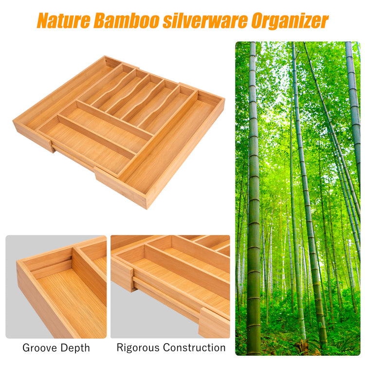Large Premium Bamboo Silverware Organizer