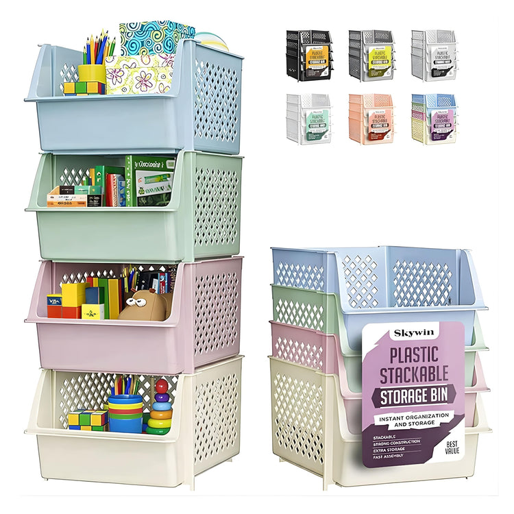 Stackable Storage Bins Open Front for Pantry Storage (4 Count)