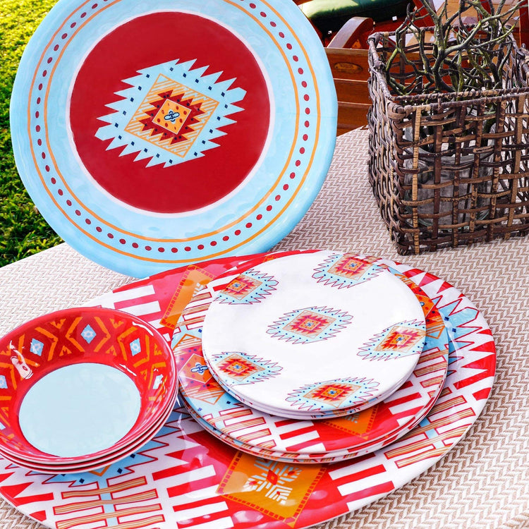 Southwest 14 Piece Melamine Plastic Dinnerware Set with Plates