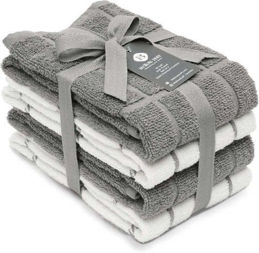 100% Cotton Terry Dish Towels, 4 Pack 16 x26 Inches, Super Soft and Absorbent Kitchen Towels, Perfect for Kitchen Cleaning and Dish Washing | Light Gray - Nestoria