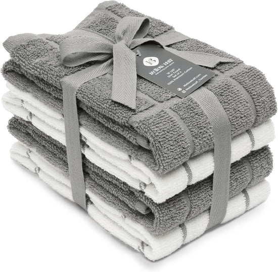 100% Cotton Terry Dish Towels, 4 Pack 16 x26 Inches, Super Soft and Absorbent Kitchen Towels, Perfect for Kitchen Cleaning and Dish Washing | Light Gray - Nestoria