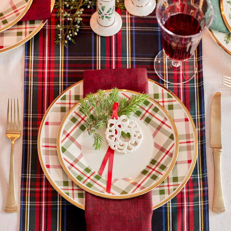 Holiday Plaid Porcelain Christmas Dinner Plate Set for 4 (4 Count)