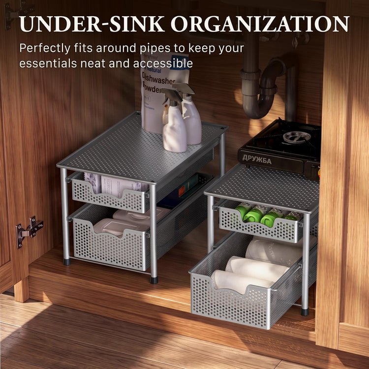 Stackable 2 Tier Sliding Basket Organizer Drawer