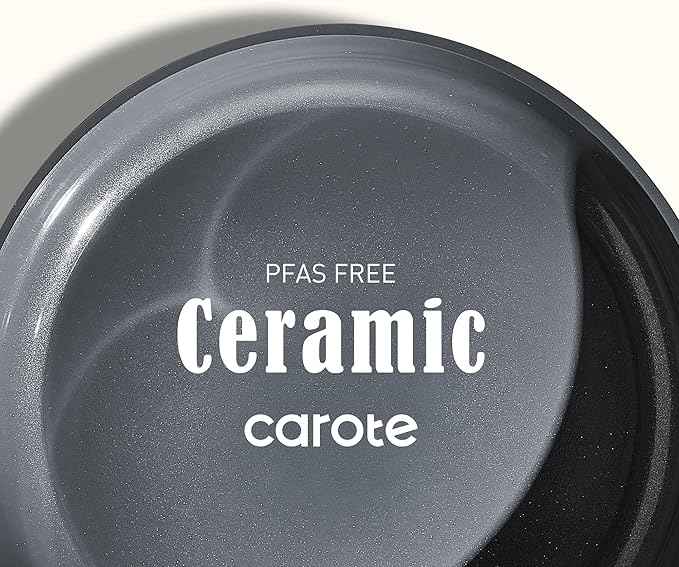 CAROTE Ceramic Cookwar Set, Pots and Pan Set Non Stick 18 Piece, Cookware Set Kitchen Cooking Set Non Toxic, PFAS PTFE Free, Blue