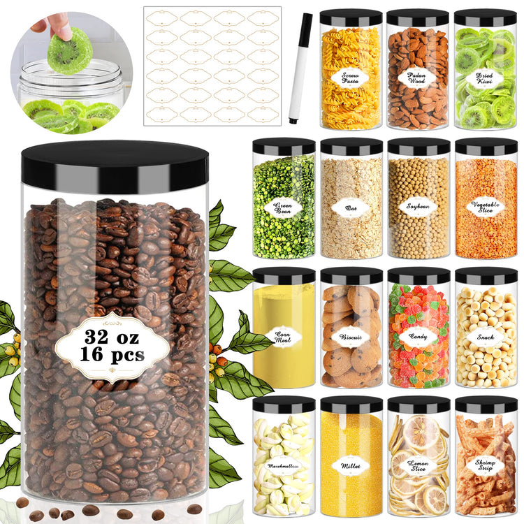 32 OZ Plastic Jars with Lids (16 Count)