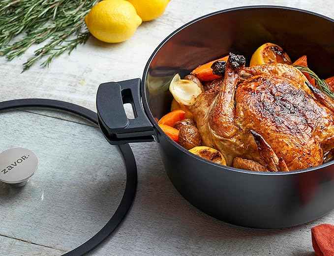 Zavor Noir 7 Piece Cookware Set - Premium Cast Aluminum with Titanium-based Nonstick Ceramic Coating & Detachable Handles - Ultra Lightweight - Induction Ready, Oven Safe & Dishwasher Safe (ZCWNR22)