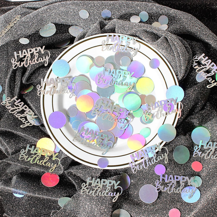 300PC Circle Dots Birthday Confetti for Table Iridescent Happy Birthday Table Scatters Party Decorations
