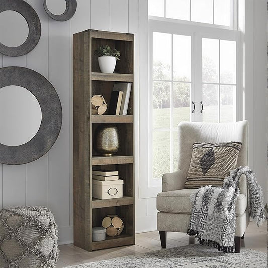 Signature Design by Ashley Trinell Rustic Entertainment Center Pier Bookcase with 3 Adjustable Shelves, Natural Brown