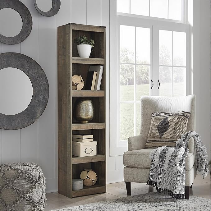 Signature Design by Ashley Trinell Rustic Entertainment Center Pier Bookcase with 3 Adjustable Shelves, Natural Brown