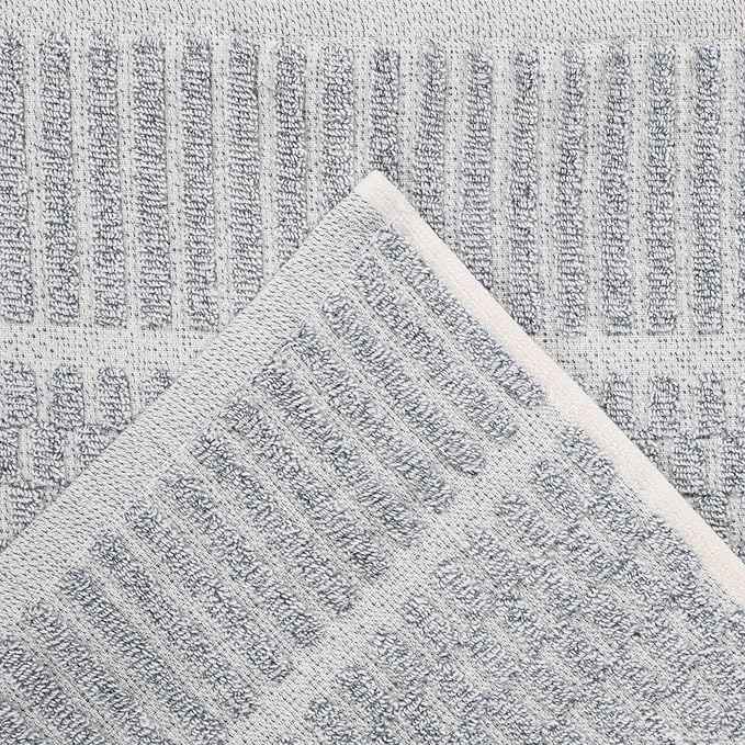 Superior Juno Viscose Cotton Blend Medium Weight Towels, for Bathroom, Shower, Spa, Plush, Quick Dry, Ultra-Soft Towels, Bath Essentials, Border Detail, 12 Piece Assorted Towel Set, Denim Blue