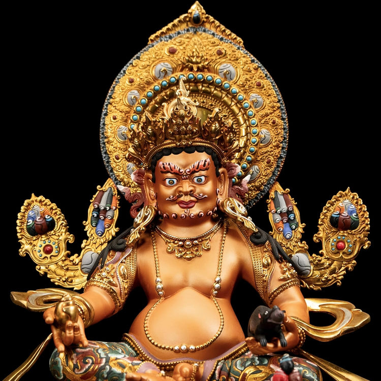 Vajrayana Statue Yellow Jambhala for Home Decor, Hand Painted, Wax Modeling Buddhist Buddha, Enhance Wealth Fengshui Statue, 14.17"