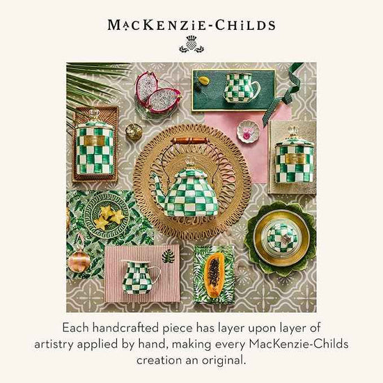 MACKENZIE-CHILDS Enamel Colander, Decorative Kitchen Strainer, Large, Green-and-White Emerald Check