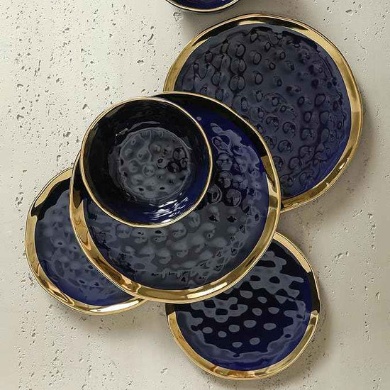 Stone Lain Florian Modern Porcelain Dish Set, 32-Piece Dishes for 8, Gold and Blue