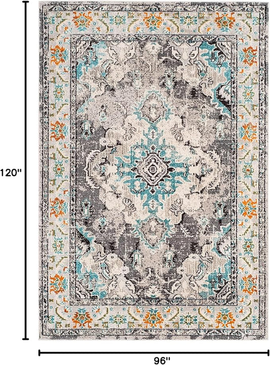 SAFAVIEH Monaco Collection Area Rug - 8' x 10', Grey & Light Blue, Non-Shedding & Easy to Clean, Distressed Medallion Design, Ideal for Living Room, Bedroom, Dining Space (MNC243G)