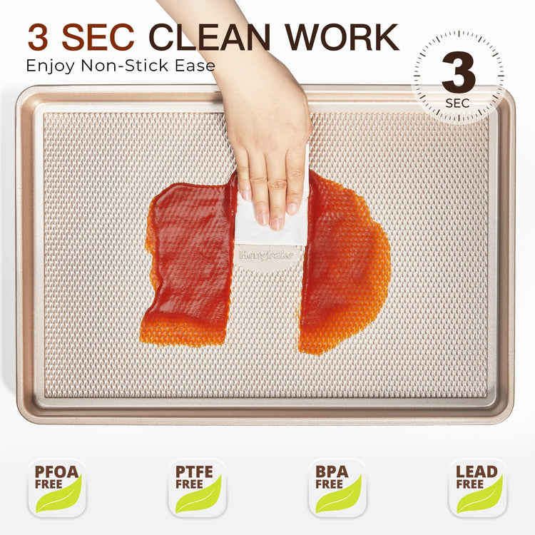 3 Pack Gold Nonstick Baking Sheet Pan Set with Oven Mitts Heat Resistant (5 Count)