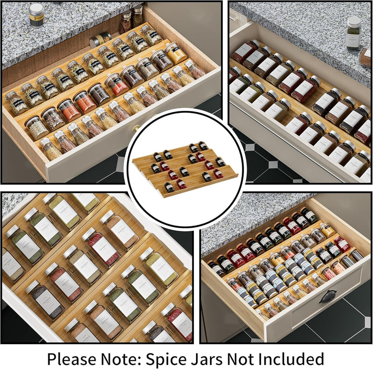 Bamboo Spice Drawer Organizer - 8 Pack 13"x4.7"x1.6" Spice Rack Tray - Spice Jars Drawers Insert - Seasoning Organizer for Drawers/Countertop (Jars not included)…