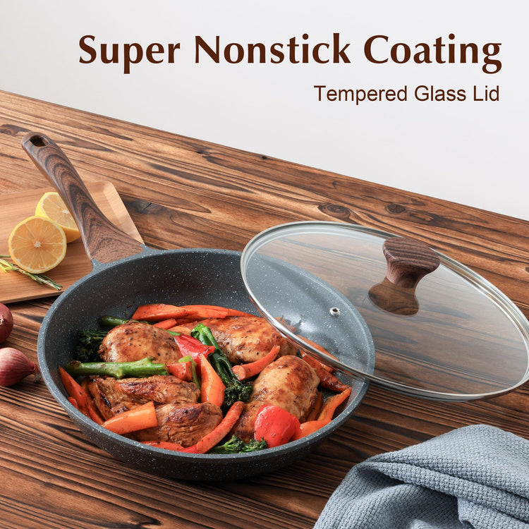 10inch Nonstick Frying Pan Chef's Pan with Glass Lid