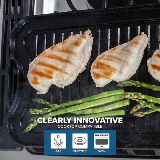 Viking Griddle, 20 Inch Reversible Cast Iron Grill Pan, Pre-Seasoned, Oven Safe, Hand Wash Only, Black - Nestoria