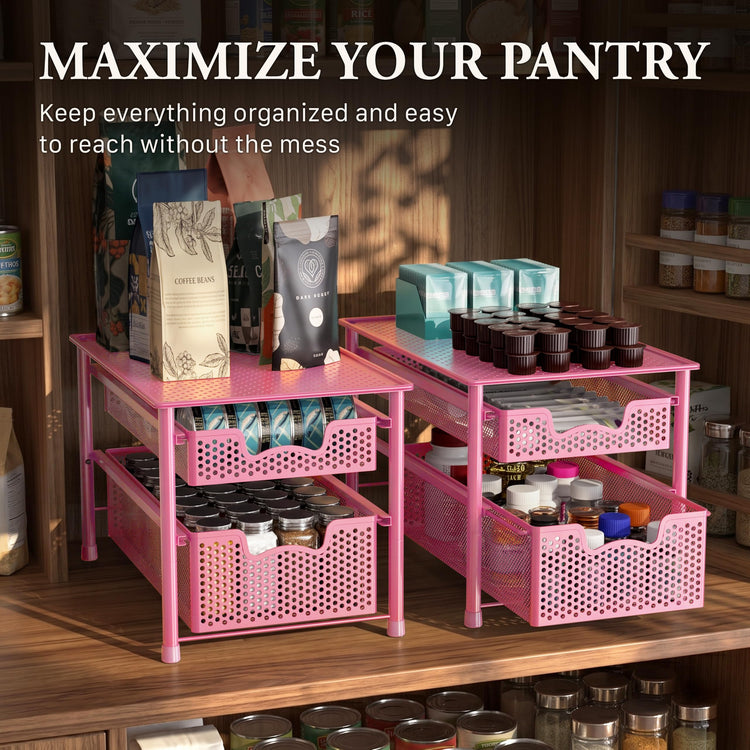 Stackable 2 Tier Sliding Basket Organizer Drawer