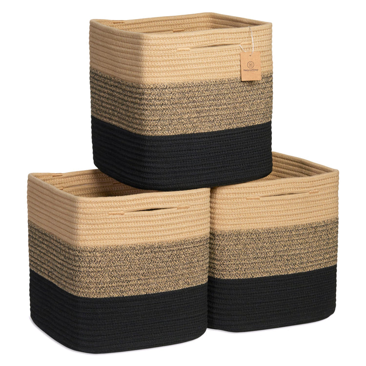 Storage Cubes 11 Inch Cotton Rope Woven Baskets for Organizing (3 Count)