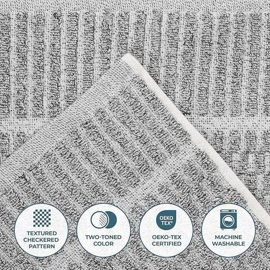 Superior Juno Viscose Cotton Blend Medium Weight Towels, for Bathroom, Shower, Spa, Plush, Quick Dry, Ultra-Soft Towels, Bath Essentials, Border Detail, 8 Piece Assorted Towel Set, Charcoal
