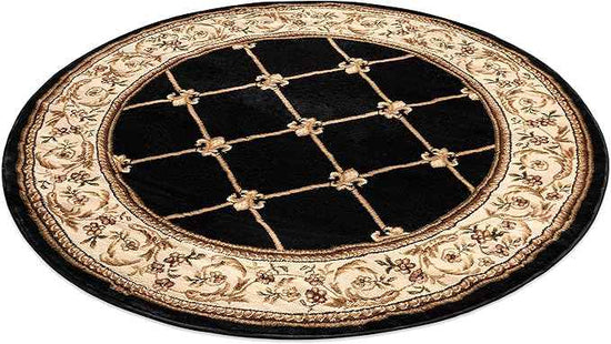 Well Woven Timeless Collection Fleur De Lis Black 5' Foot Round Luxurious Traditional French Aubusson Oriental Area Rug Perfect for Living Room Bedroom or Dining Room Easy-to-Clean Durable Design