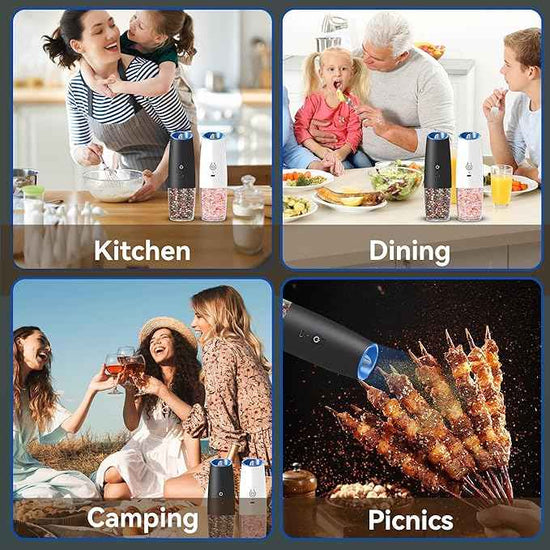 Rechargeable Electric Salt and Pepper Grinder set of 2, gravity electric salt and pepper grinder set, Adjustable Roughness, LED Light, 2 Pack, (Black&White)