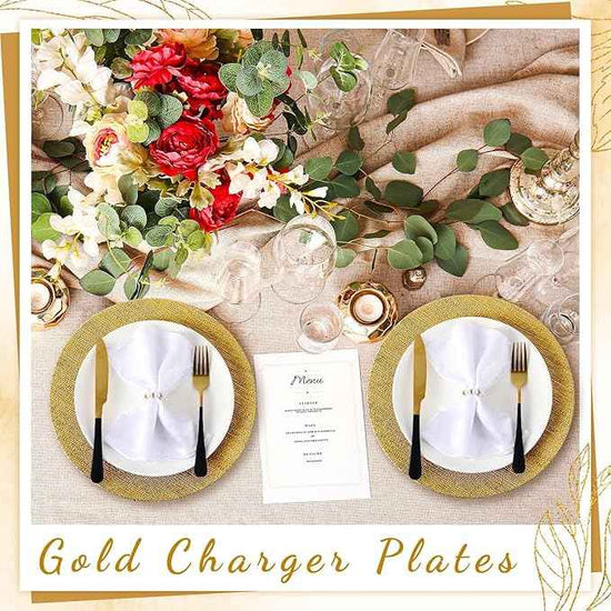 Tanlade 30 Pcs Charger Plates Bulk 13 Inch Plastic Texture Strip Wedding Chargers Floral Decorative Plates with Metallic Ruffled Rim for Wedding Party, Holiday Event Supplies(Gold)