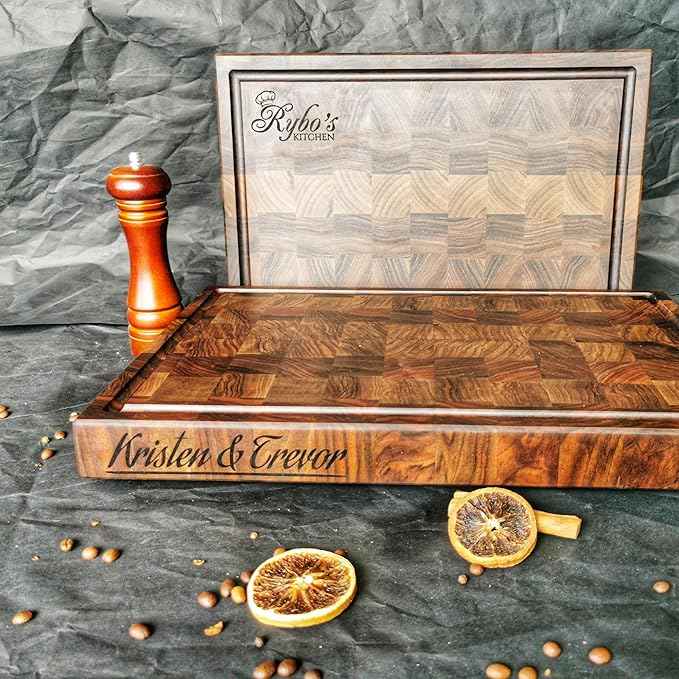 Personalized End Grain Walnut Cutting Board, GrainWoods Handcrafted Wood Kitchen Chopping Block (20x14x2 Inches)