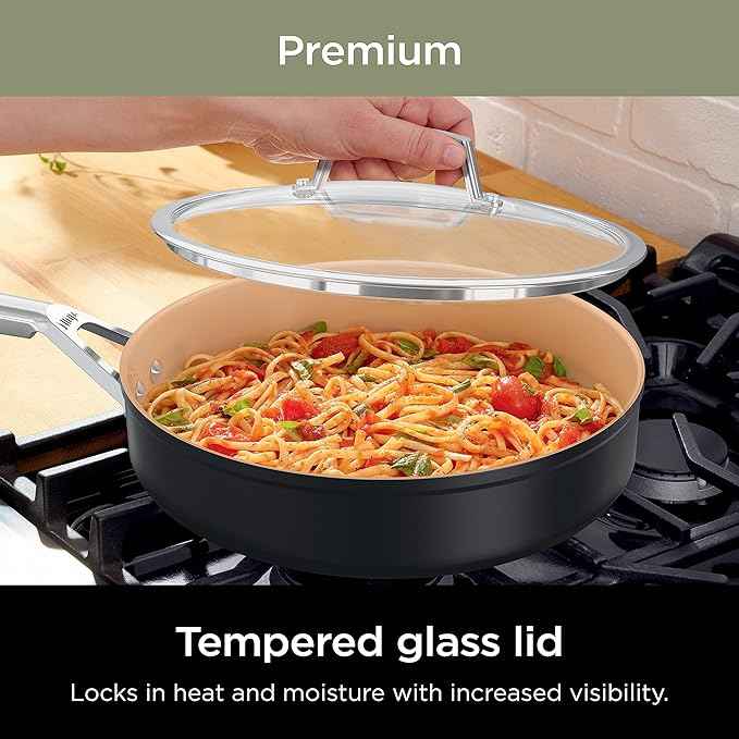 Ninja Pots and Pans Set Non Stick | Extended Life Premium Ceramic Cookware Set | 9-Piece Nonstick | PTFE Free | Oven Safe to 550°F | Induction Compatible | Frying Pan x3 | Cooking Pot x3 | CW99009