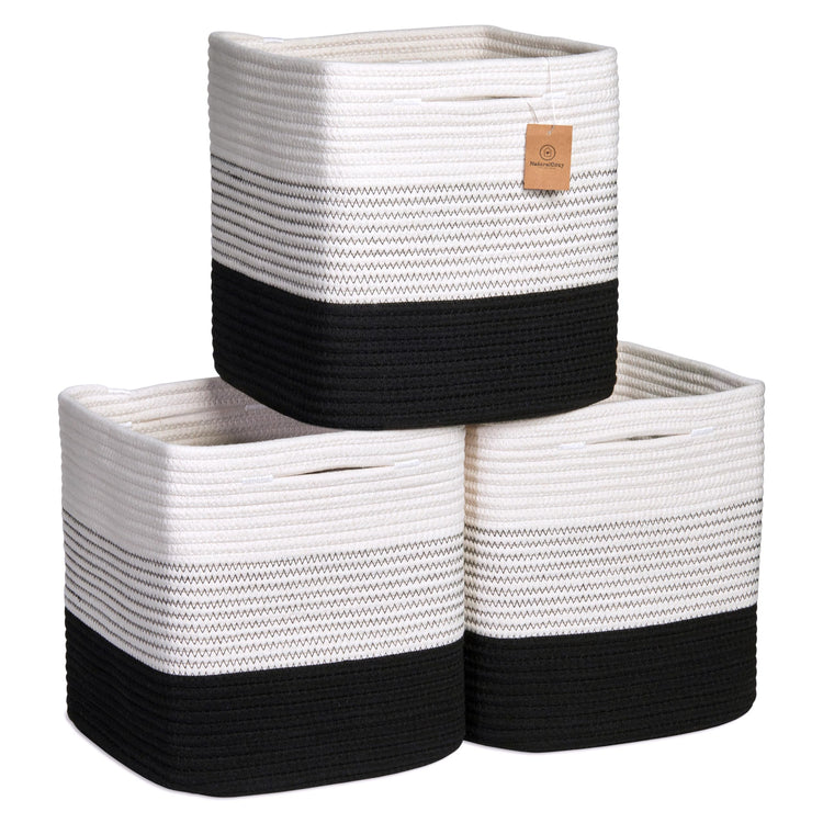 Storage Cubes 11 Inch Cotton Rope Woven Baskets for Organizing (3 Count)